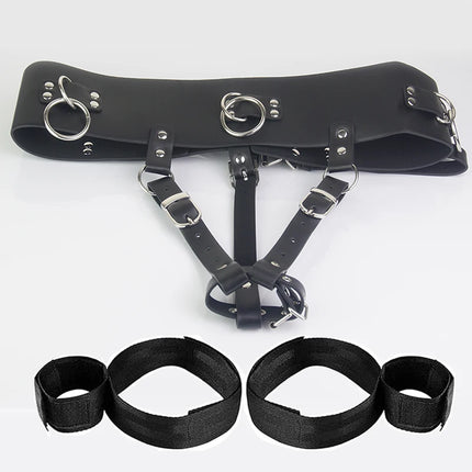 Leather Strap-on Wand Massager Orgasm Panties,Strapon Vibrator Tight Against Vagina,Wrist To Thigh Bondage Set,Adult Sex Toys