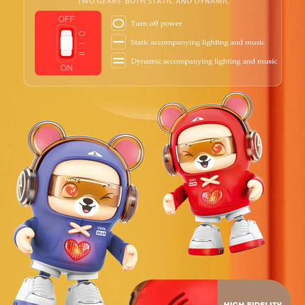 Dancing Bear Baby Dragon Toys, Lighting and Dancing Robot Mode Cute Shape 2 Gear Switches for 3+ Childs Not Include Battery