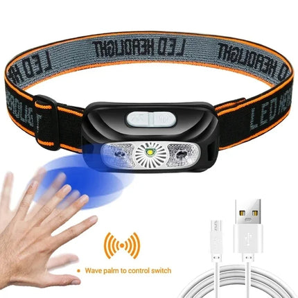 Strong Light Headlamp Portable LED Sensor Headlamp USB-C Rechargeable Head Flashlight Outdoor Camping Fishing Emergency Lantern