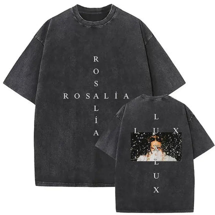 Harajuku Vintage Clothing  Vintage Washed Rosalia Lux Tour 2025 T Shirt Harajuku Aesthetic Oversized T-shirts Unisex