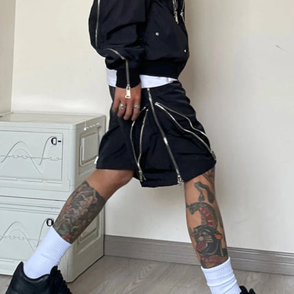 American style high street wind assault shorts men Multi-Zipper design Harajuku casual tooling outdoor five-point pants summer