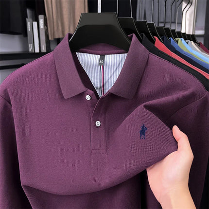 100% pure cotton luxury men's long-sleeve polo shirt designer brand Paul pony embroidery soft comfort spring autumn casual T-shirt