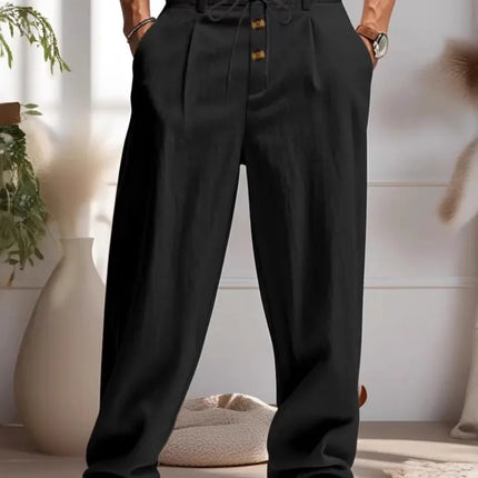 Cotton Linen Men's Lightweight Long Pants Summer Solid Breathable Loose Trousers Male Elastic Waist Casual Harajuku Trousers