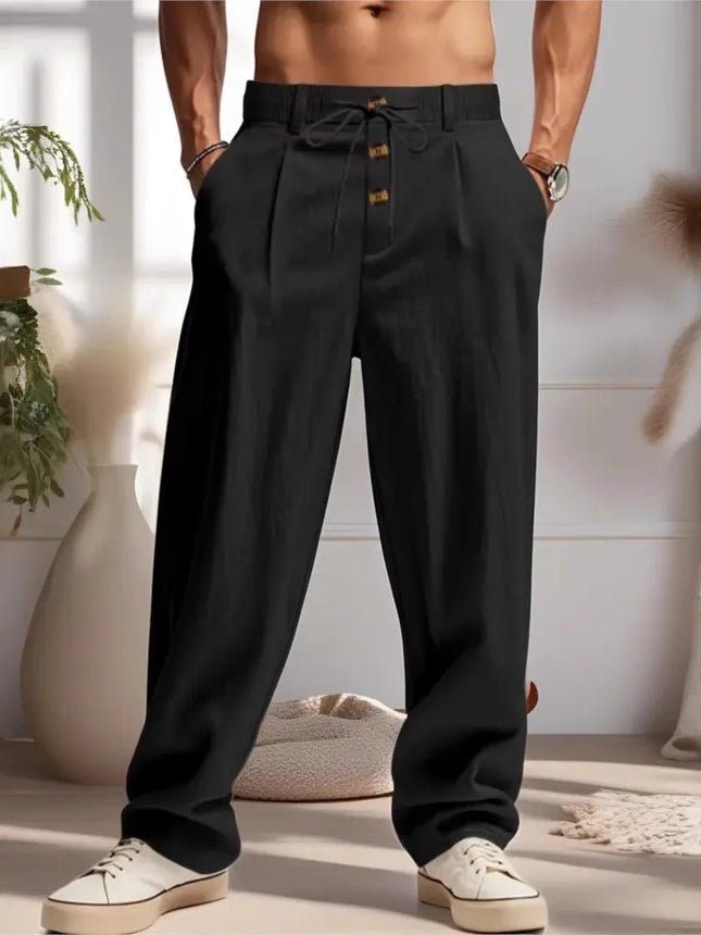 Cotton Linen Men's Lightweight Long Pants Summer Solid Breathable Loose Trousers Male Elastic Waist Casual Harajuku Trousers
