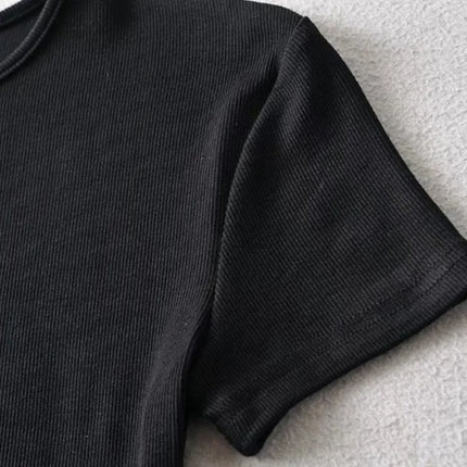 Casual Summer Woman Skinny Fit T-shirt Tight Short-Sleeve O-neck Tee Basic Solid Crop Tops T Shirt