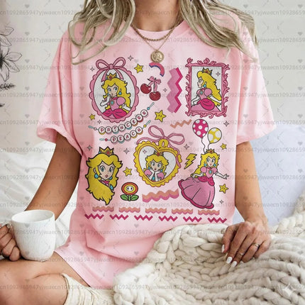 2026 Short Sleeve Tee Mario Princess Peach Girly Tee, Men Woman T-Shirts Gifts For Boyfriend Summer Tops Men Women T-Shirt