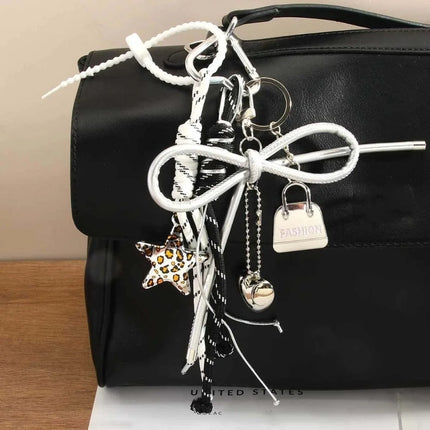 Funny Elegant Starfish Tassel Keychain Alloy Leopard Print Leather Tulip Pendants Cartoon Frog Beaded Bag Pendant Party