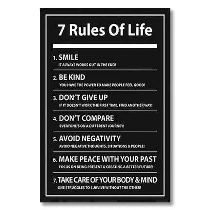 7 Rules of Life: Inspiring Letter Black Prints Motivational Quote Canvas Poster for Home Office Decor