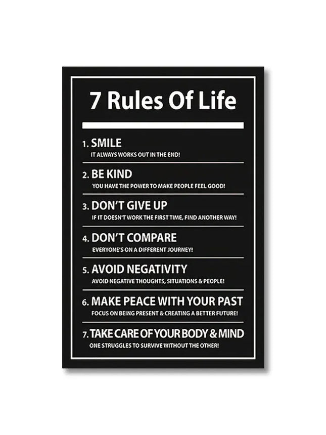 7 Rules of Life: Inspiring Letter Black Prints Motivational Quote Canvas Poster for Home Office Decor