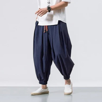 2025 New Trendy Men Harem Pants Loose Oversized Style Cotton and Linen High Quality Jogger Sweatpants Casual Male Trousers