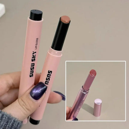 Pearlescent Pink Glitter Solid Lip Gloss Moisturizing Nourishing Water-gloss Crystal Mirror Glass Lip Tint Lipstick Pen Makeup