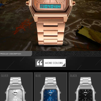 SKMEI Luxury Digital Quartz Watch for Men Sports Chronograph Waterproof Mens Wristwatches Stainless Steel 1612 reloj hombre 1220
