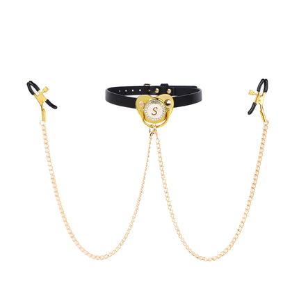 High quality Adult Pacifier Mouth Gag with Gold Chain Nipple Clamps Breast Clip Slaves Nipple Clamps SexToy For Couples Sex Shop