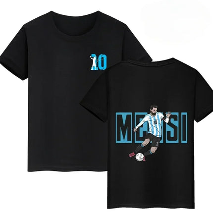 Summer Cotton Children's T-shirts Brand Sport Double-sided Messi Print Short-sleeve Casual Fashion Boys Girls Tee Top Kid Clothing