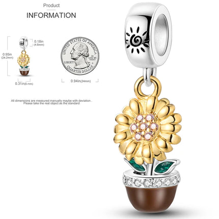 New 925 Sterling Silver Charms Beads Sunflower Flower Daisy Original Charm Pendant Fit Charm Bracelets DIY Jewelry Birthday Gift