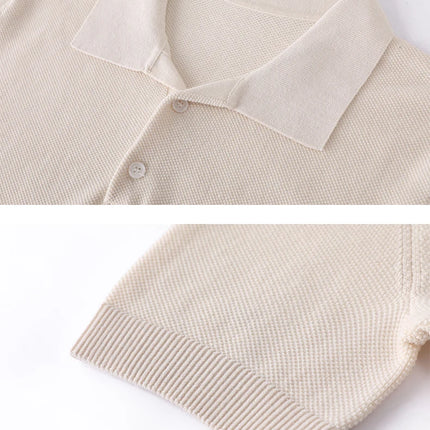 2025 Spring/Summer New Men's Short Sleeved 100% Cotton T-Shirt Sweater POLO Collar Loose Knit Pullover Business Casual Tops