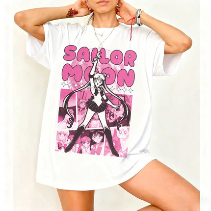 Sailor Moon Retro 90s Anime Graphic T Shirt Summer Cotton Men Women Tee Streetwear Casual Trend Short Sleeve Couple Hip Hop Top