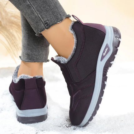 Women's Thickened Fleece Lined Boot Comfortable Warm Cotton Shoes round Toe Flat Heel Casual Style Ideal for Winter Season
