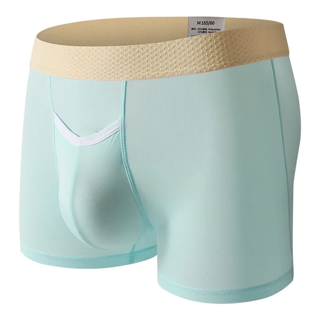 Summer Men's Boxers Underwear with Open Pockets Ultra-thin Breathable Ice Silk Panties Sports Quick Dry Cool Slim Home Shorts