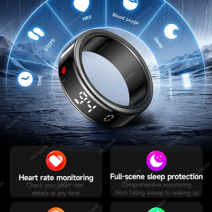 New R12 Wireless Smart Ring Men Women LED Display Screen Heart Rate Blood Oxygen Health Monitor Sport 5ATM Waterproof Smartring