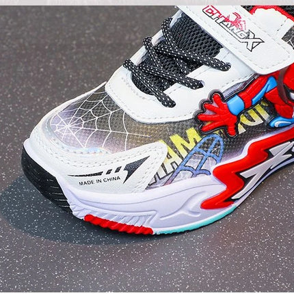 Kids'Casual Shoes Mesh Spider-Man Spring Shoes For Boys Flat Outdoor Basketball Anti-slip Breathable Blue Red Shoes Size 27-38