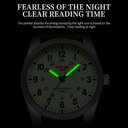 NIBOSI Fashion Luminous Watch Men Nylon Strap Auto Date Quartz Wristwatches Men Sports Military Watch for Men Reloj Hombre 2024