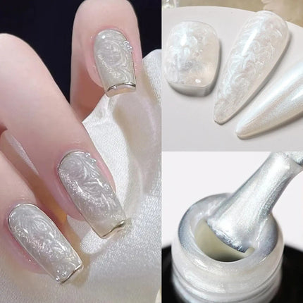 Pearl White Gel Nail Polishing 7.3ml Glitter Quick Dry Long Lasting Enamel Pearl White Nail Gel for Women Teens Mothers Salon