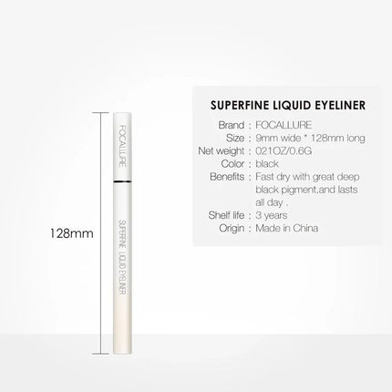 FOCALLURE Soft Black Liquid Waterproof Eyeliner Long Lasting Extra Fine Makeup for Eyes Cosmetics