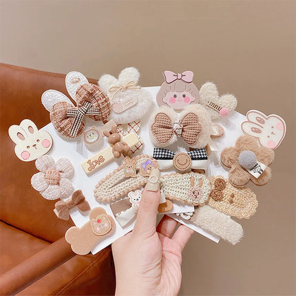 Milk Coffee Kids Hairpins Set Cute Bear Rabbit Bow Princess Girl Hair Clips Korean Headwear for Girl Kids Hair Accessory