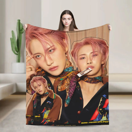 Mingi Kpop Ateez Band Flannel Blanket Autumn  Warm Bedding Throws for Children Outdoor Funny Bedspread Sofa Bed Cover