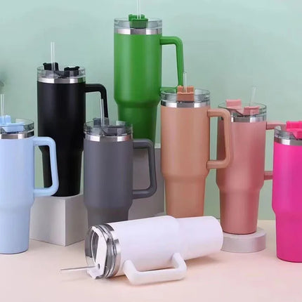 Mug Tumbler 40oz with Straw Handle Coffee Insulated 304 Stainless Steel Car Cup Keeps Cold Beer with Lids Tumbler Thermos Cup