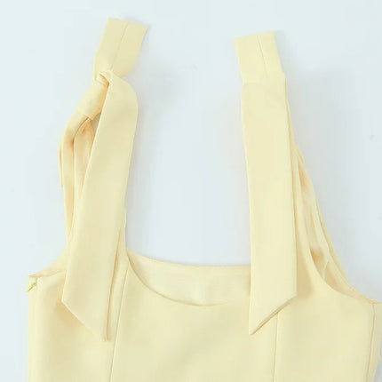 WOMAN 2025 Bow Crop Top Woman Yellow Sexy Backless Top Women White Sleeveless Tops for Women Summer Camisole Bustier Top Female