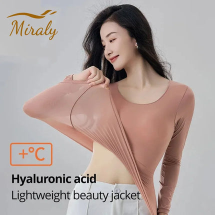 2 Pieces Seamless Thermal Underwear Set Women Long Sleeve Bottoming Top Long Johns Highly Elastic Autumn Winter Warm Thermal Set