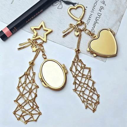 New Golden Stainless Steel Lipstick Pouch Keychain Decoration Fashion Portable Lippy Storage Bag Hanging Keyring Hanging Gift