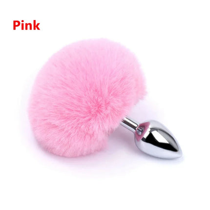 BDSM Stainless Steel Rabbit Tail Butt Plug – 7 Colors Detachable Bunny Anal Plug for Women Men, Adult Sex Toys Gift for Couples