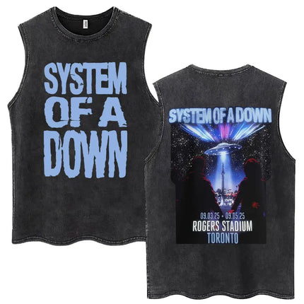 Washed Rock Band System of A Down Mezmerize Tank Tops Men's Retro Hip Hop Gothic Sleeveless T-shirt Oversized Cotton Vests Gifts