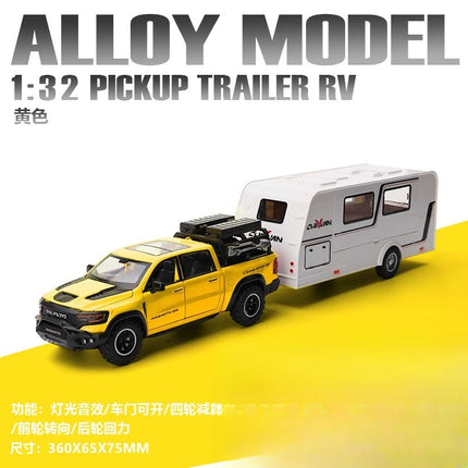 1:32 Alloy Trailer RV Car Model Diecast Metal Toy Recreational Off-road Vehicle Truck Camper Car Model Sound and Light Gift