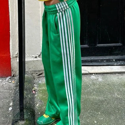 Women's Striped Y2K Pants - Loose Drawstring Sweatpants / Pantalon Femme Rayé Y2K - Jogging Ample Cordon