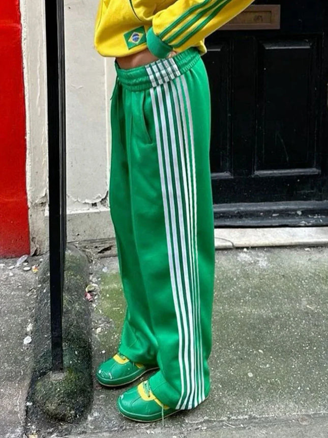 Women's Striped Y2K Pants - Loose Drawstring Sweatpants / Pantalon Femme Rayé Y2K - Jogging Ample Cordon