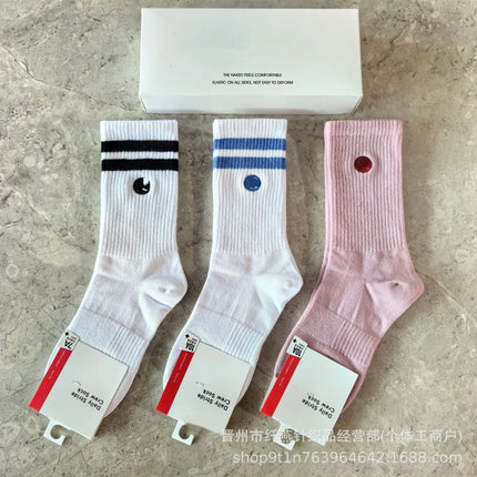 New Men Women Combed Cotton Embroidered Logo Two Bars Casual Sports Socks Running Fitness Breathable Trendy Socks