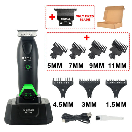 Kemei KM-1385 Trimmer for Men T-Blade 7500RPM 5W DC Motor with Dock LED Display Professional Hair Clipper Finishing Machine