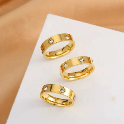 Classic Cross Stainless Steel Love Ring For Women Men Rose Gold Color Couple CZ Crystal Rings Luxury Jewelry Wedding Gift