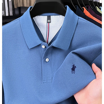 100% pure cotton luxury men's long-sleeve polo shirt designer brand Paul pony embroidery soft comfort spring autumn casual T-shirt