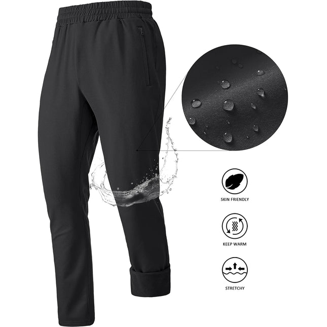 TACVASEN Men's Fleece Lined Track Pants Fall Winter Thermal Warm Jogger Pants Waterproof Workout Casual Drawstring Sweatpants