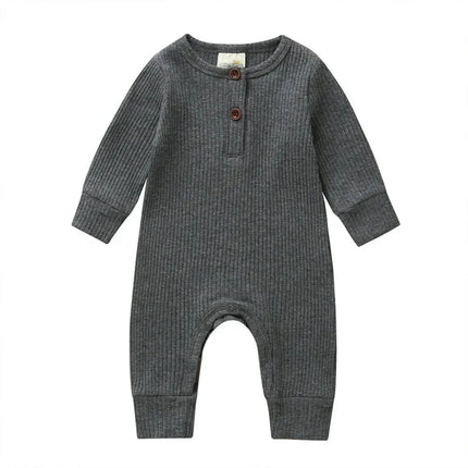 0-24months Newborn Baby Button Romper Solid Color Knit Ribbed Jumpsuit For Infant Boys And Girls Spring Autumn Long Playsuit