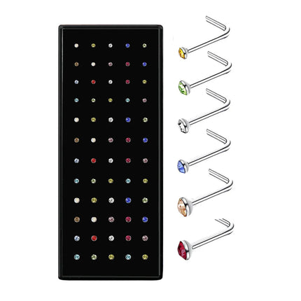 Fashion Crystal Stainless Steel Nose Stud Piercing for Women Hypoallergenic 1.8mm Nose Ring Straight/L/Screw Shaped Body Jewelry