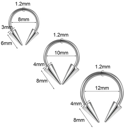 16G Cone Septum Ring Stainless Steel Horseshoe Nose Piercing Spike Lip Rings Black Color Tragus Helix Earring Body Jewelry