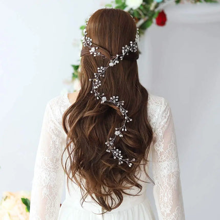 Western Wedding Fashion Headdress for Pearl Crystal Bride Handmade Wedding Crown Floral Pearl Hair Accessories Hairpin Ornaments