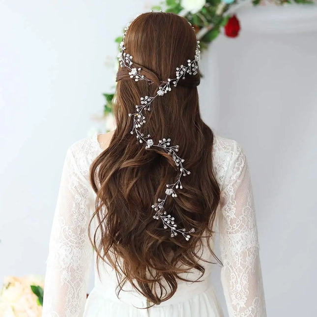 Western Wedding Fashion Headdress for Pearl Crystal Bride Handmade Wedding Crown Floral Pearl Hair Accessories Hairpin Ornaments