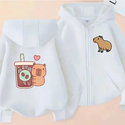 Zip Up Hoodie Kawaii Kids Capybara Children's Hoodie Zipper Children Capibara Sweatshirt Manga Clothes Kid Girl Boy Top Hoody